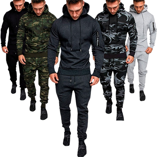 2 Pieces Tracksuit Men's Military Hoodie Sets Camouflage Muscle Man Autumn Winter Tactical Sweat Top and Jacket Pants