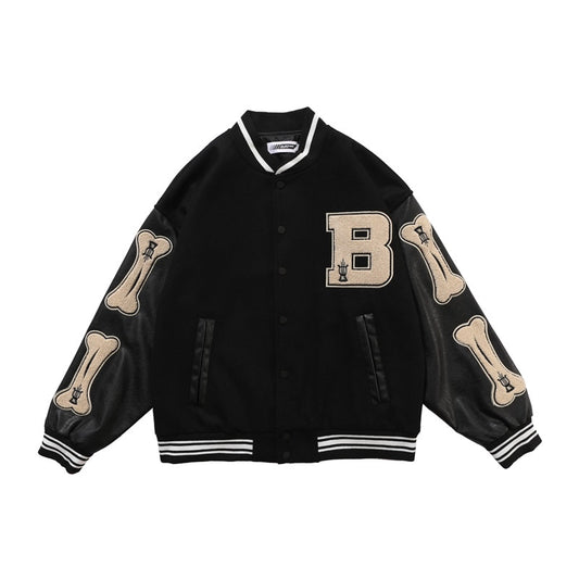2020 hip hop streetwear baseball jacket coat letter B bone embroidery Stand-up collar japanese streetwear bomber college jacket